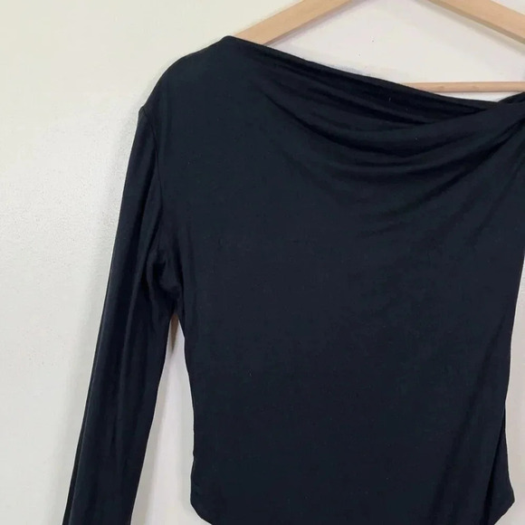 Shaina Mote Womens Size 4 Cowl Neck Black Soft One Shoulder Bodysuit - Picture 10 of 12